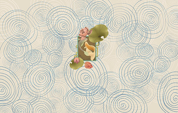 Pattern of spirals and flowers