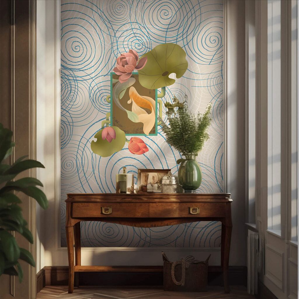 Pattern of spirals and flowers