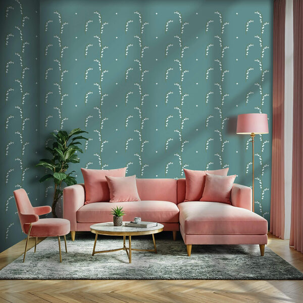 Wall murals Pattern of white flowers on a blue background (SKU: t00529) Wall murals Wall murals Pattern of white flowers on a blue background (SKU: t00529)