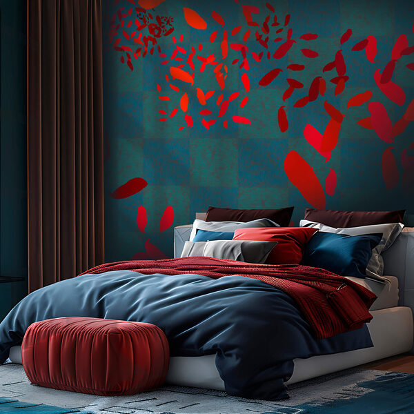 Wall murals Red leaves on a blue background (SKU: t00533) Wall murals Wall murals Red leaves on a blue background (SKU: t00533)