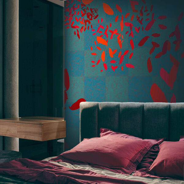 Red leaves on a blue background