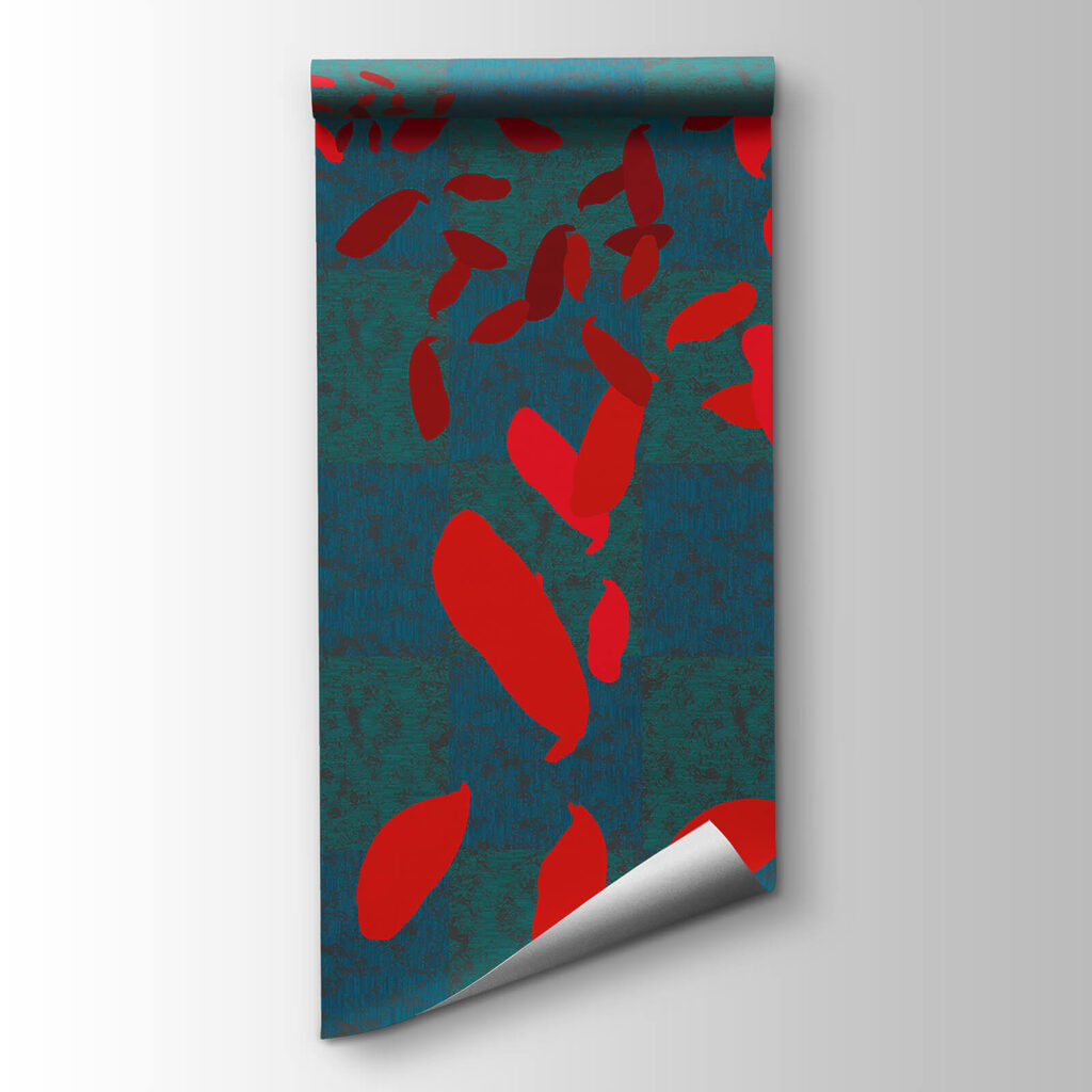 Red leaves on a blue background