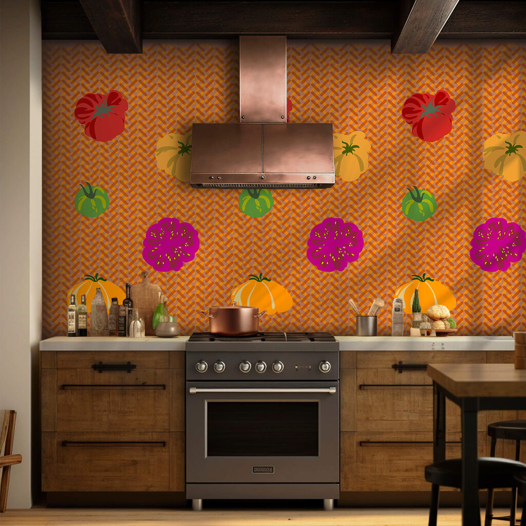 Group of tomatoes on a woven surface