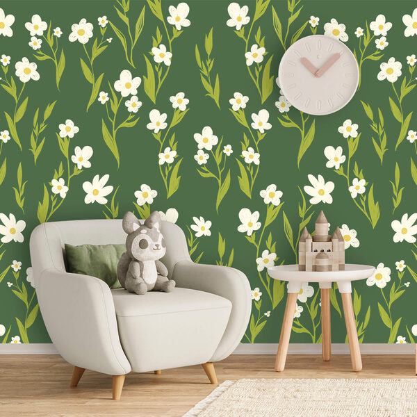 Pattern of white flowers and green leaves