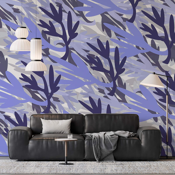 Wall murals Pattern of blue and purple leaves (SKU: t00456) Wall murals Wall murals Pattern of blue and purple leaves (SKU: t00456)
