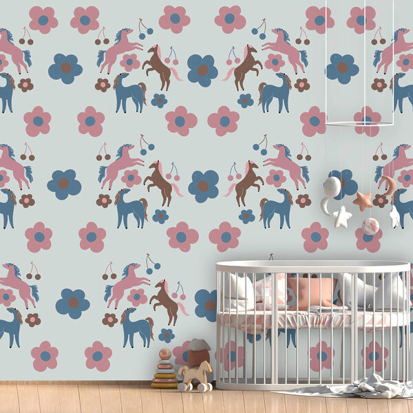 Wall murals Pattern of horses and flowers (SKU: t00457) Wall murals Wall murals Pattern of horses and flowers (SKU: t00457)