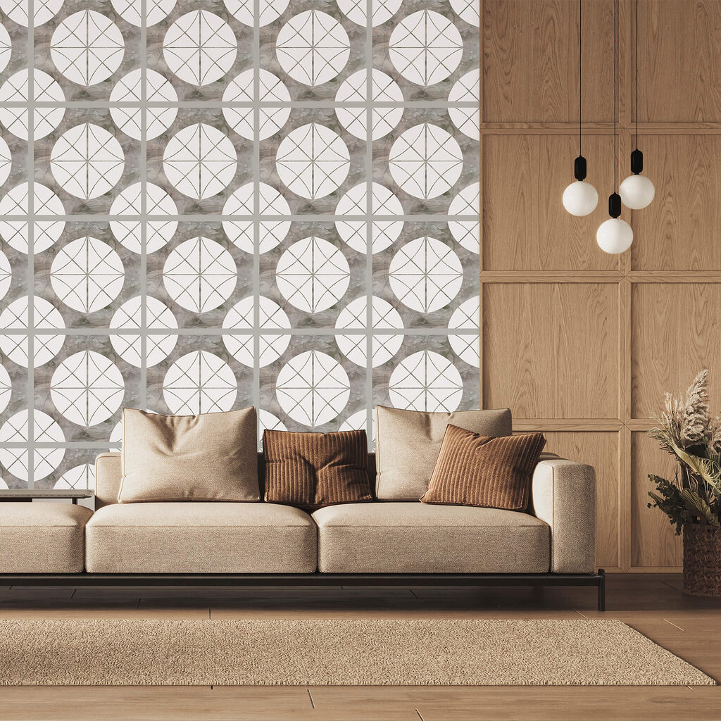 Pattern of white circles and grey squares