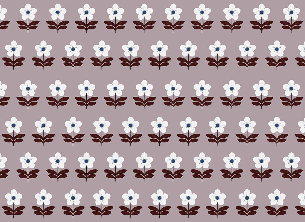 Pattern of white flowers and brown leaves