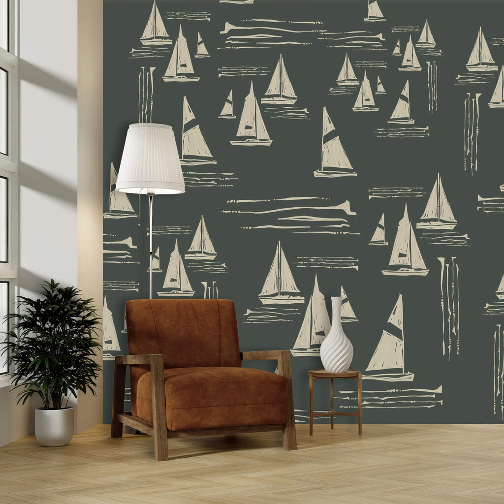 Pattern of sailboats on a dark background