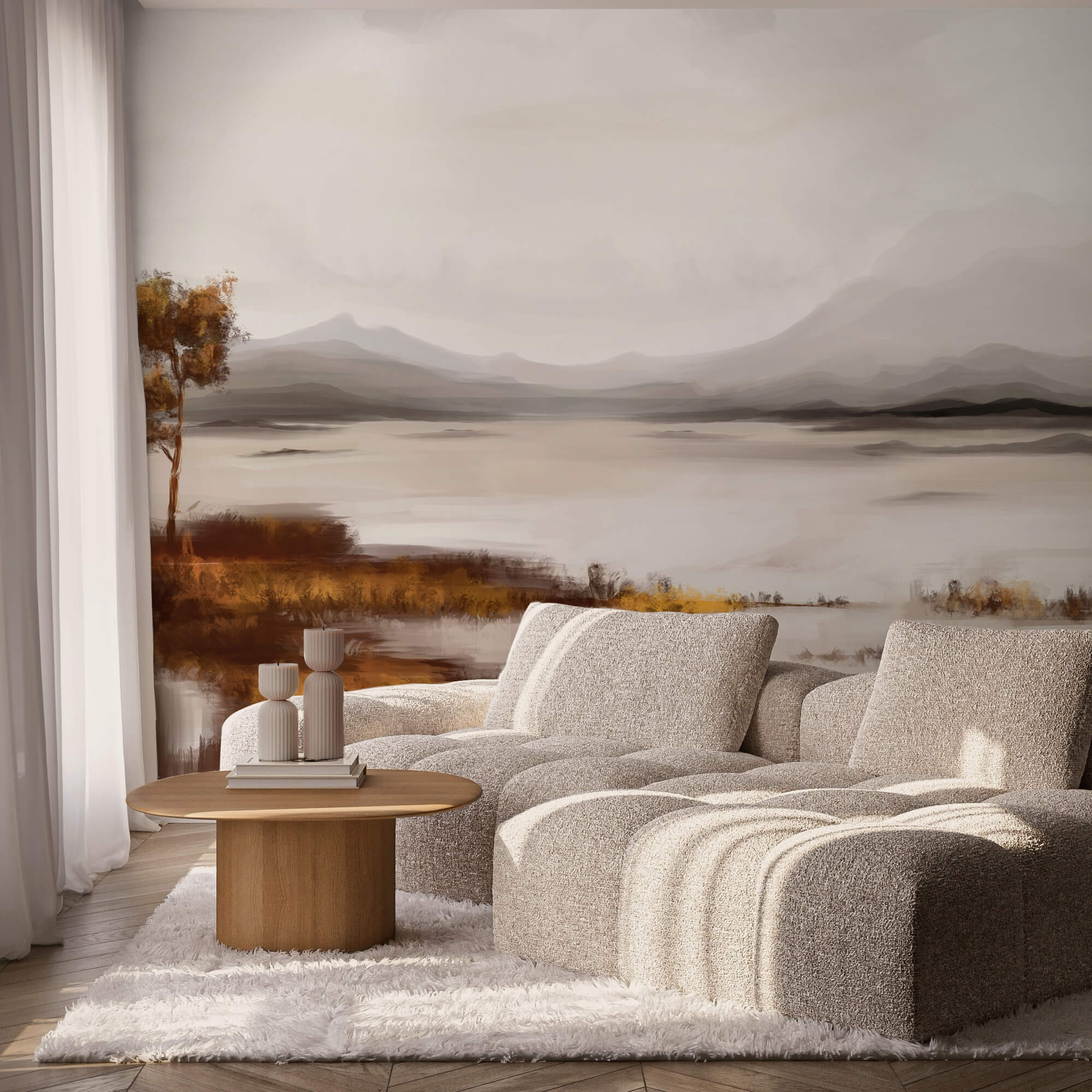 Landscape of a lake with mountains in the background