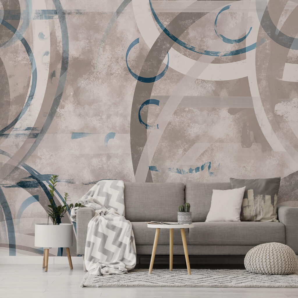 Grey and blue swirls and circles