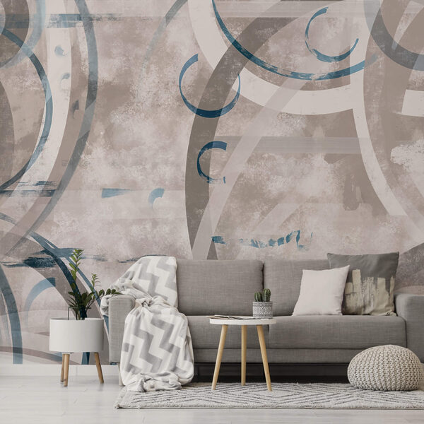 Grey and blue swirls and circles