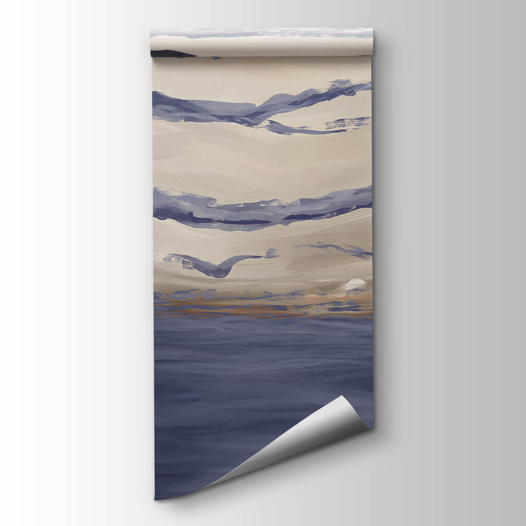 Water with waves and birds flying