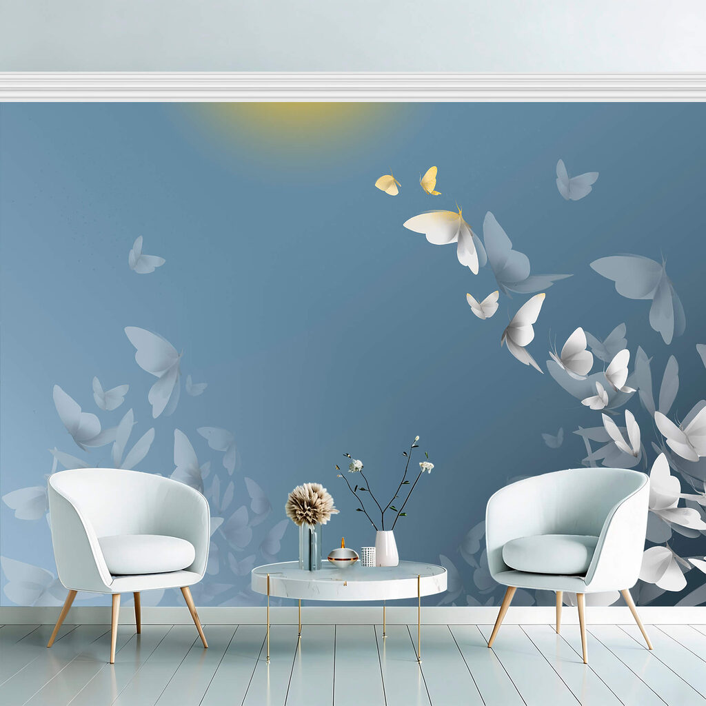 Group of butterflies flying in the sky