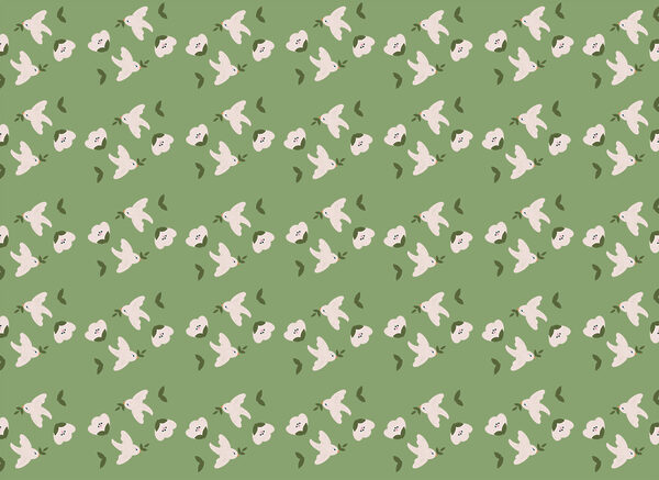 Pattern of white birds and green leaves