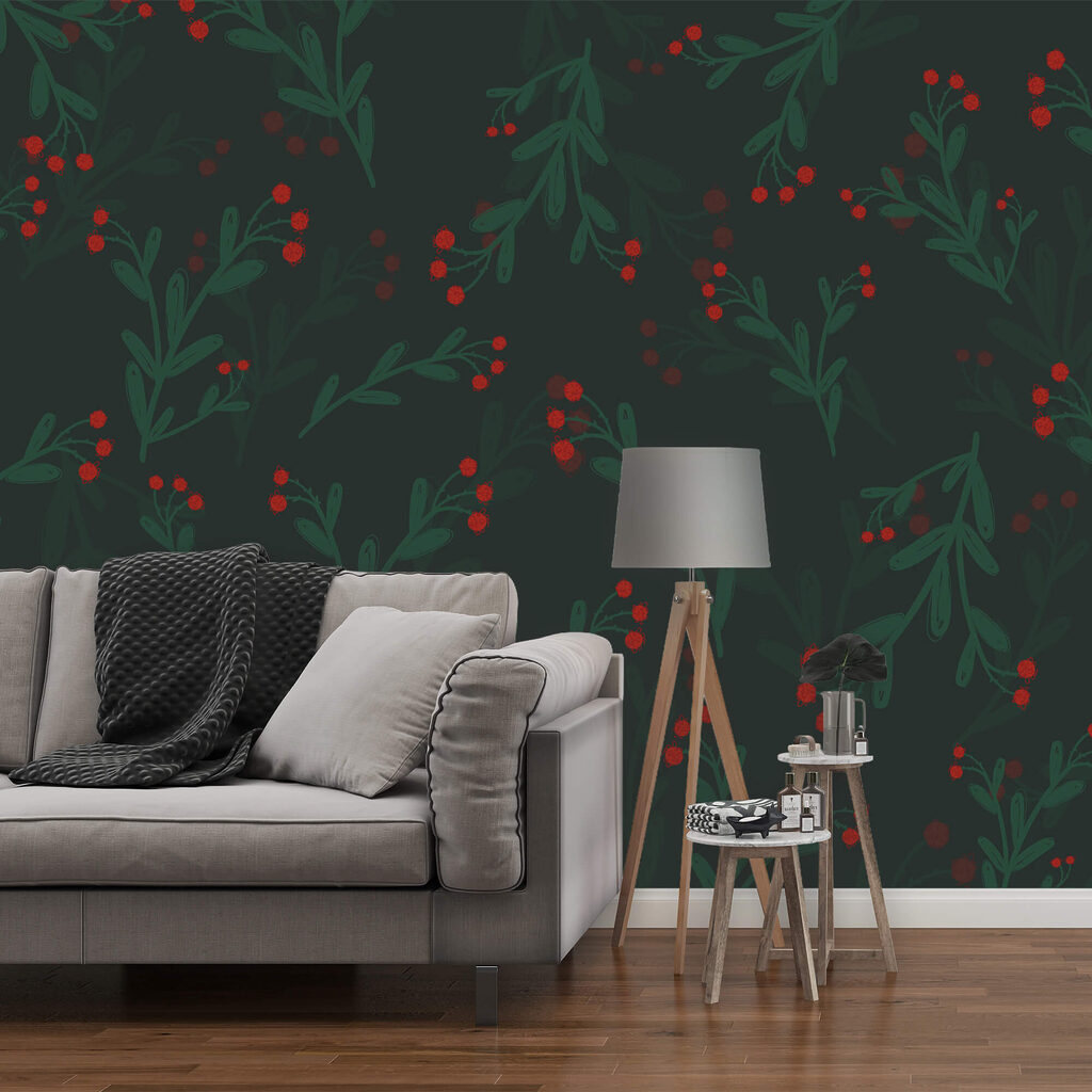 Pattern of red flowers and leaves