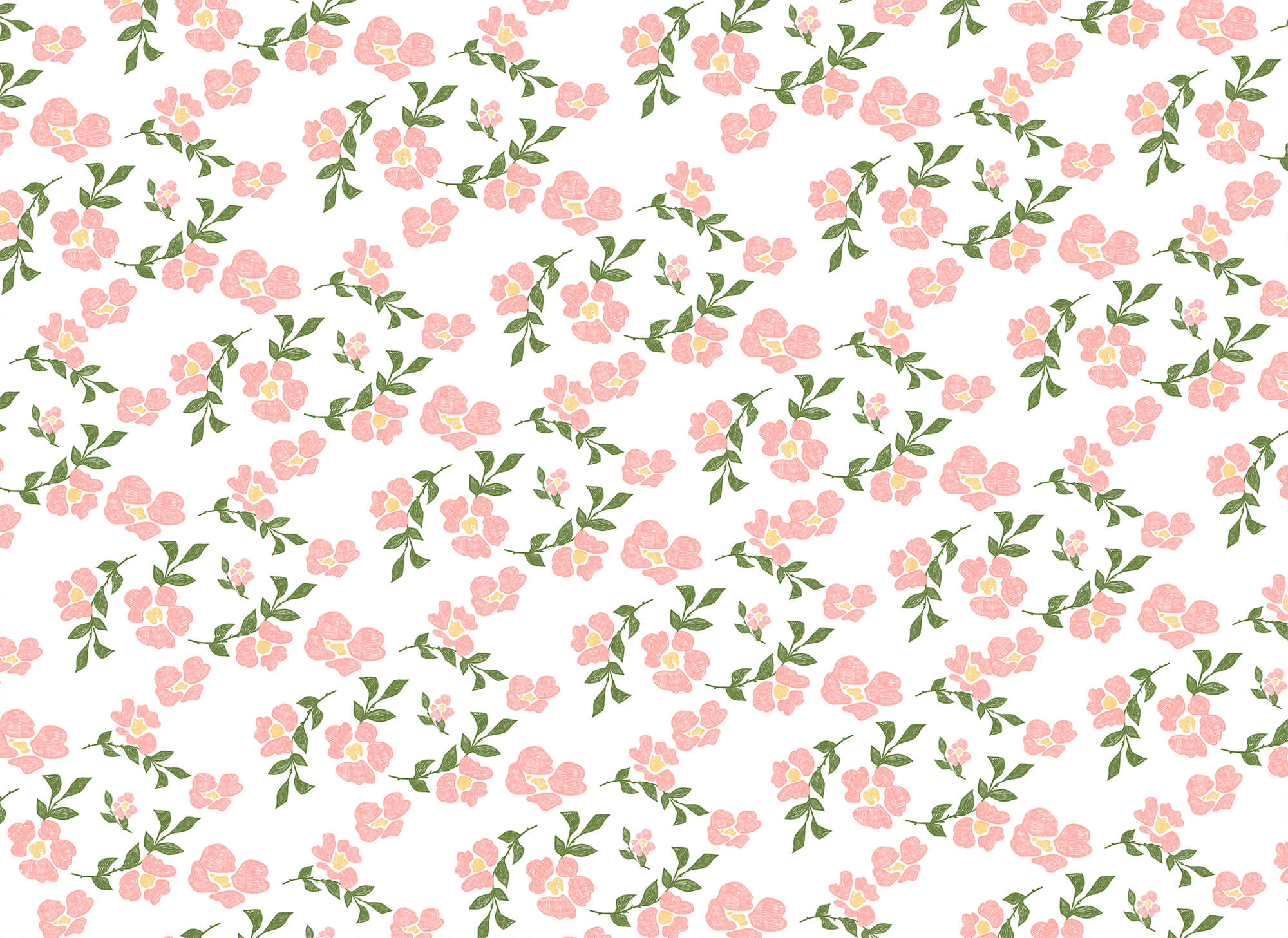 Pattern of pink flowers and green leaves