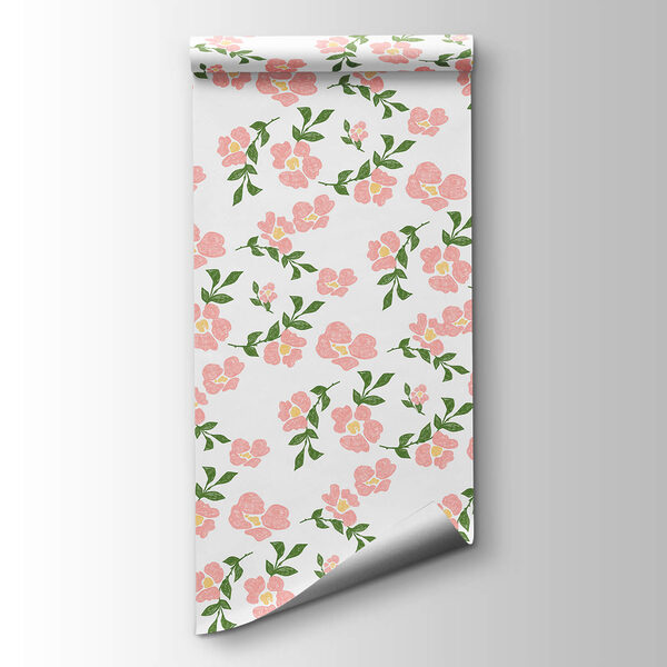 Pattern of pink flowers and green leaves