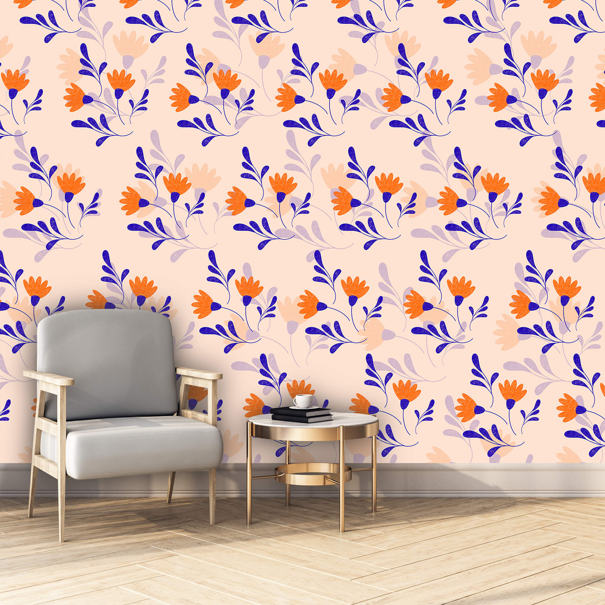 Pattern of flowers and leaves