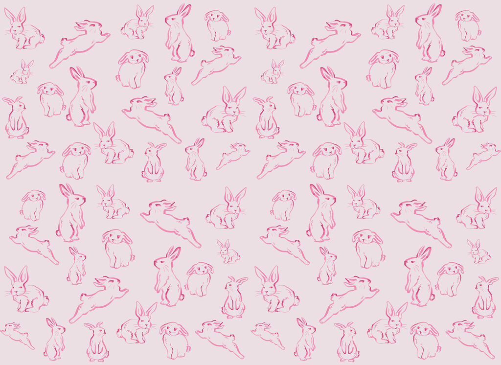 Group of rabbits drawn in pink