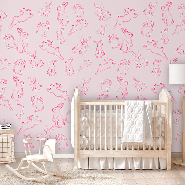 Wall murals Wall murals Group of rabbits drawn in pink (SKU: t00593)