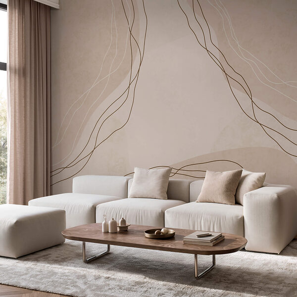 Wall murals Wall murals White and brown lines on a beige background (SKU: t00570v1)