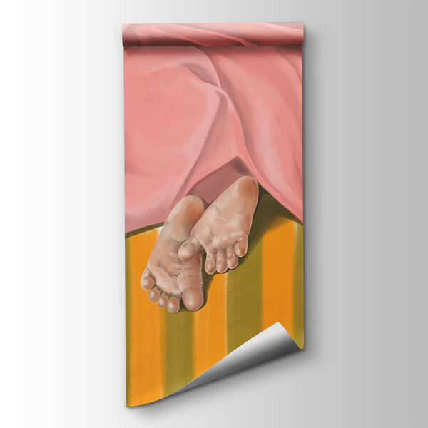 Pair of feet under a pink blanket