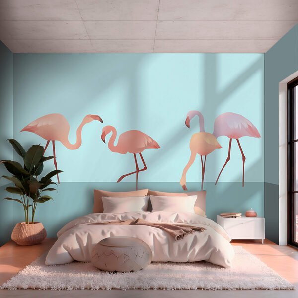 Wall murals Wall murals Group of flamingos standing in water (SKU: t00607)