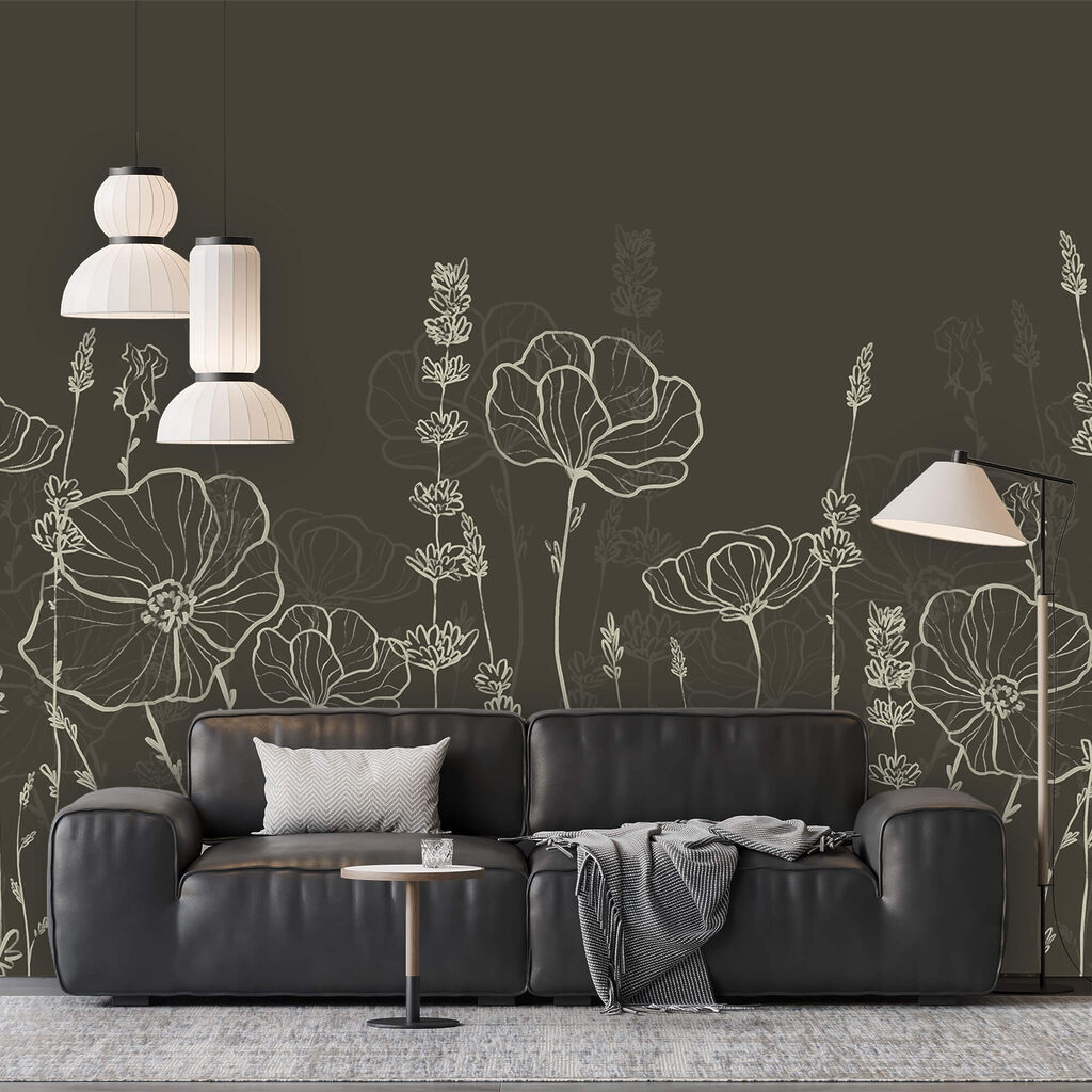 Line of flowers on a dark background