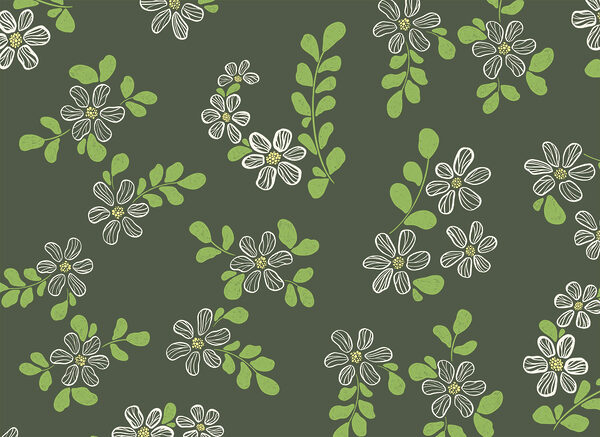 Pattern of white flowers and green leaves