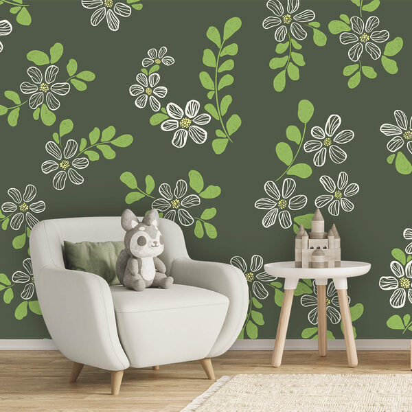 Pattern of white flowers and green leaves