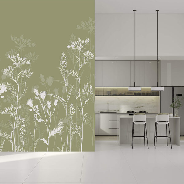 Delicate floral silhouettes on green background