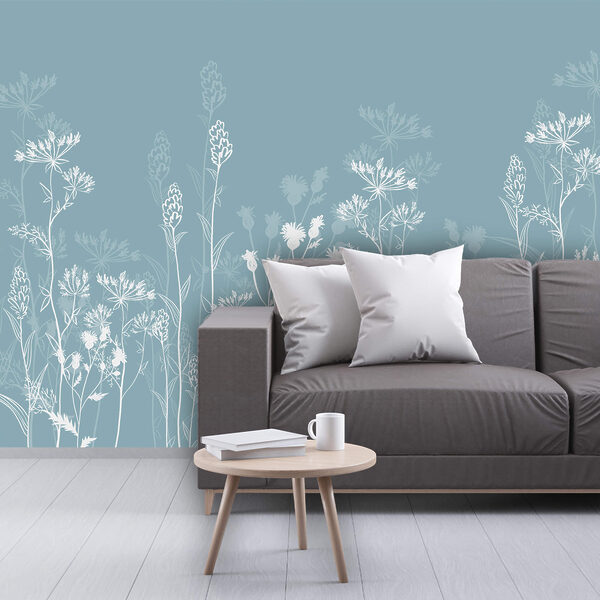 White flowers on a blue background