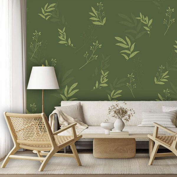 Wall mural Wall mural Pattern of leaves on a green background (SKU: t00632)