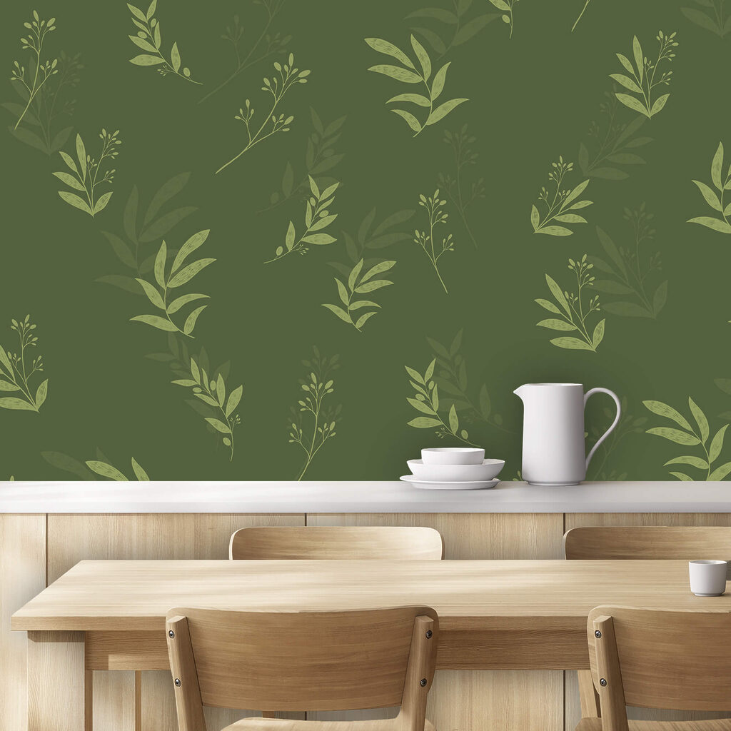 Pattern of leaves on a green background