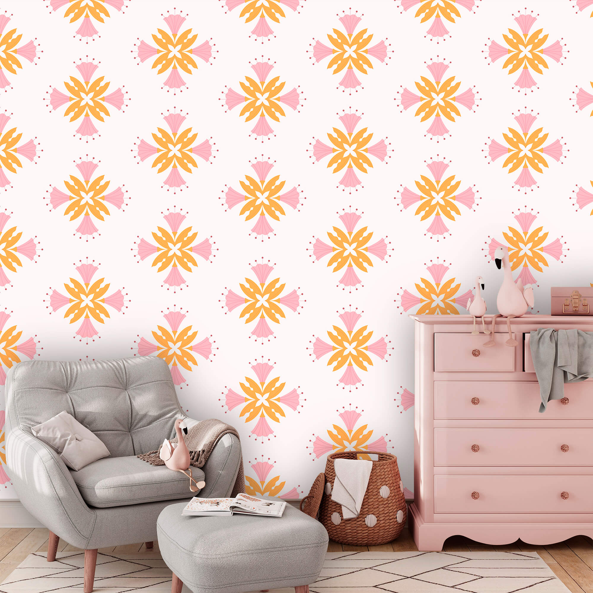 Pattern of pink and orange flowers Pattern of pink and orange flowers