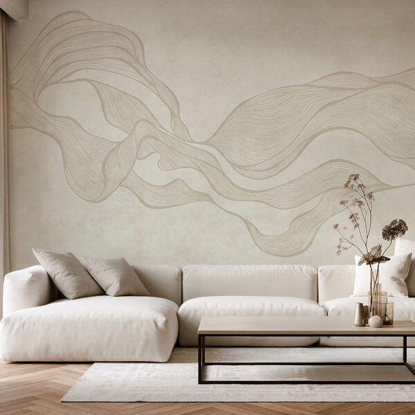Wall mural White and tan wavy pattern