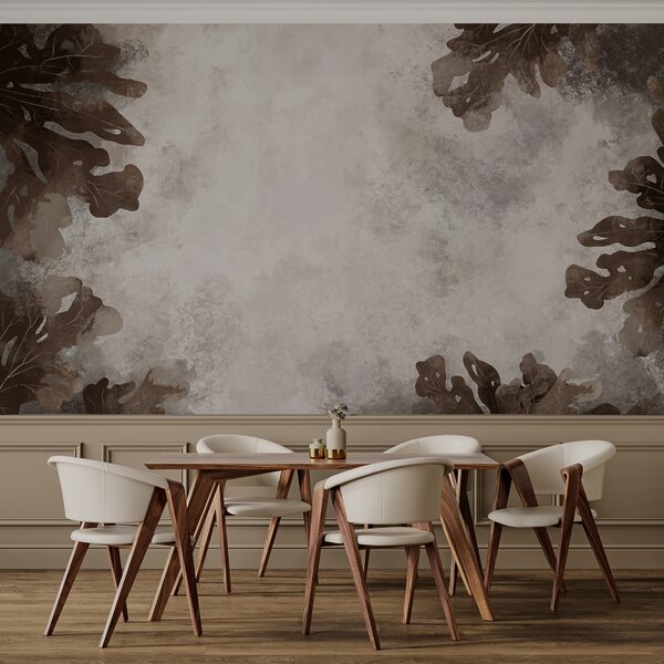 Wall mural Brown leaves on a white surface