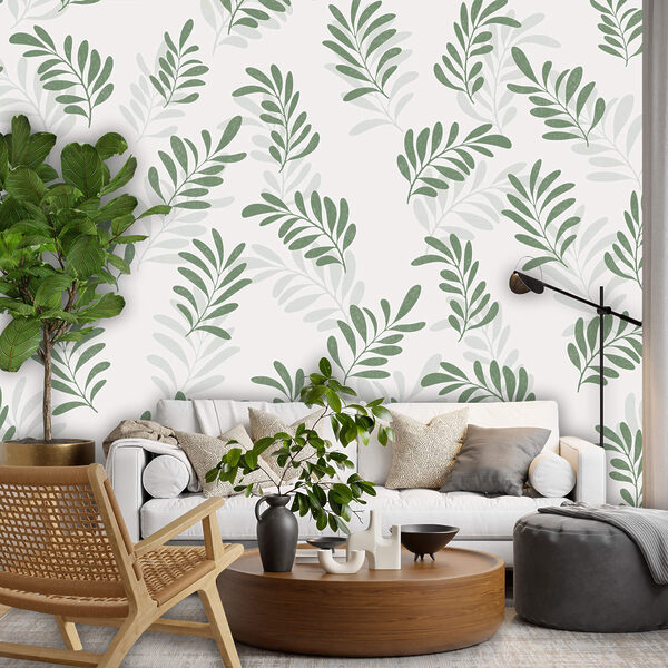 Pattern of leaves on a white background