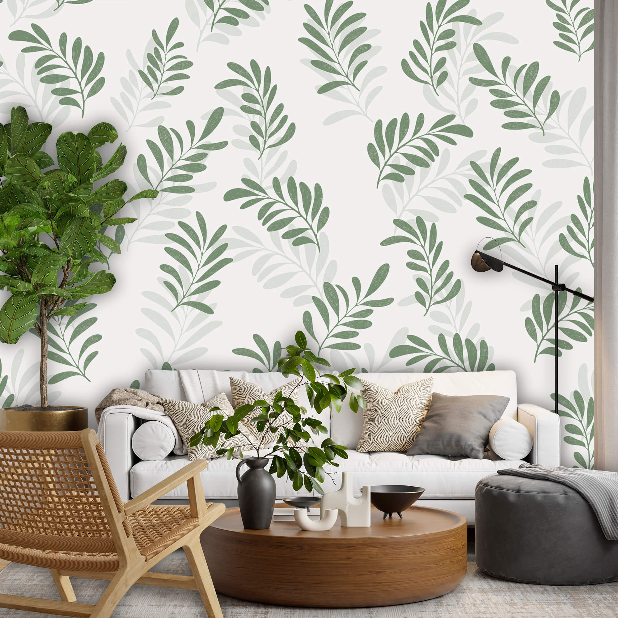 Pattern of leaves on a white background