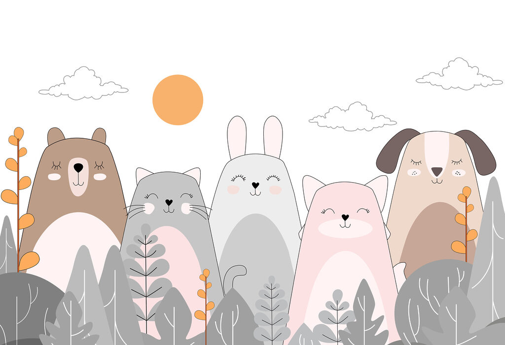 Group of animals in a row