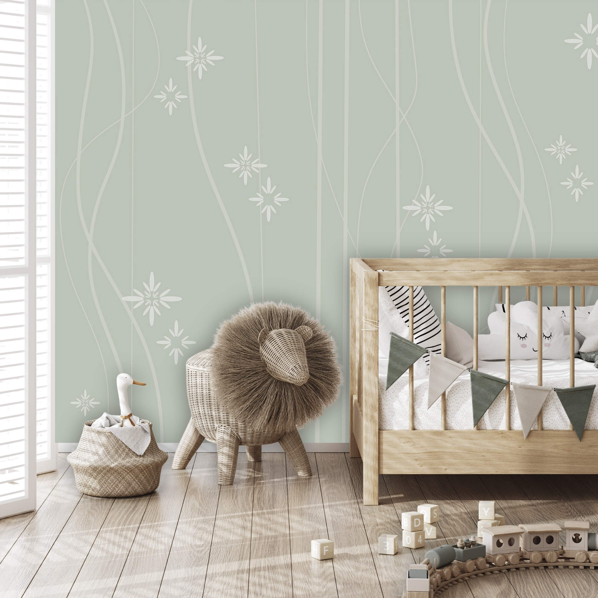 Wallpaper with white flowers and lines Wallpaper with white flowers and lines