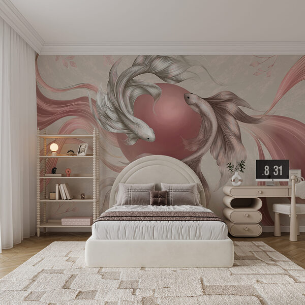 Wall mural Couple of fish with a pink circle (SKU: t00713v4) Wall mural Wall mural Couple of fish with a pink circle (SKU: t00713v4)