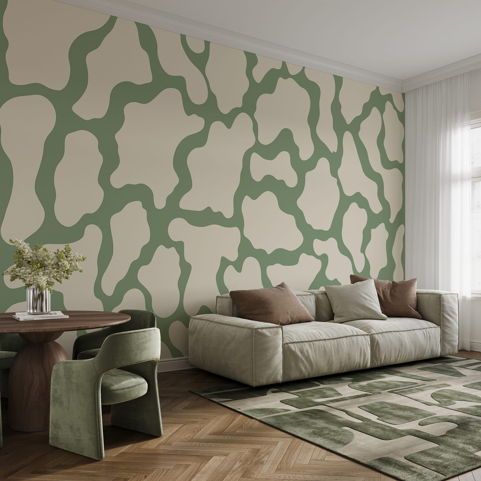 White and green cow pattern