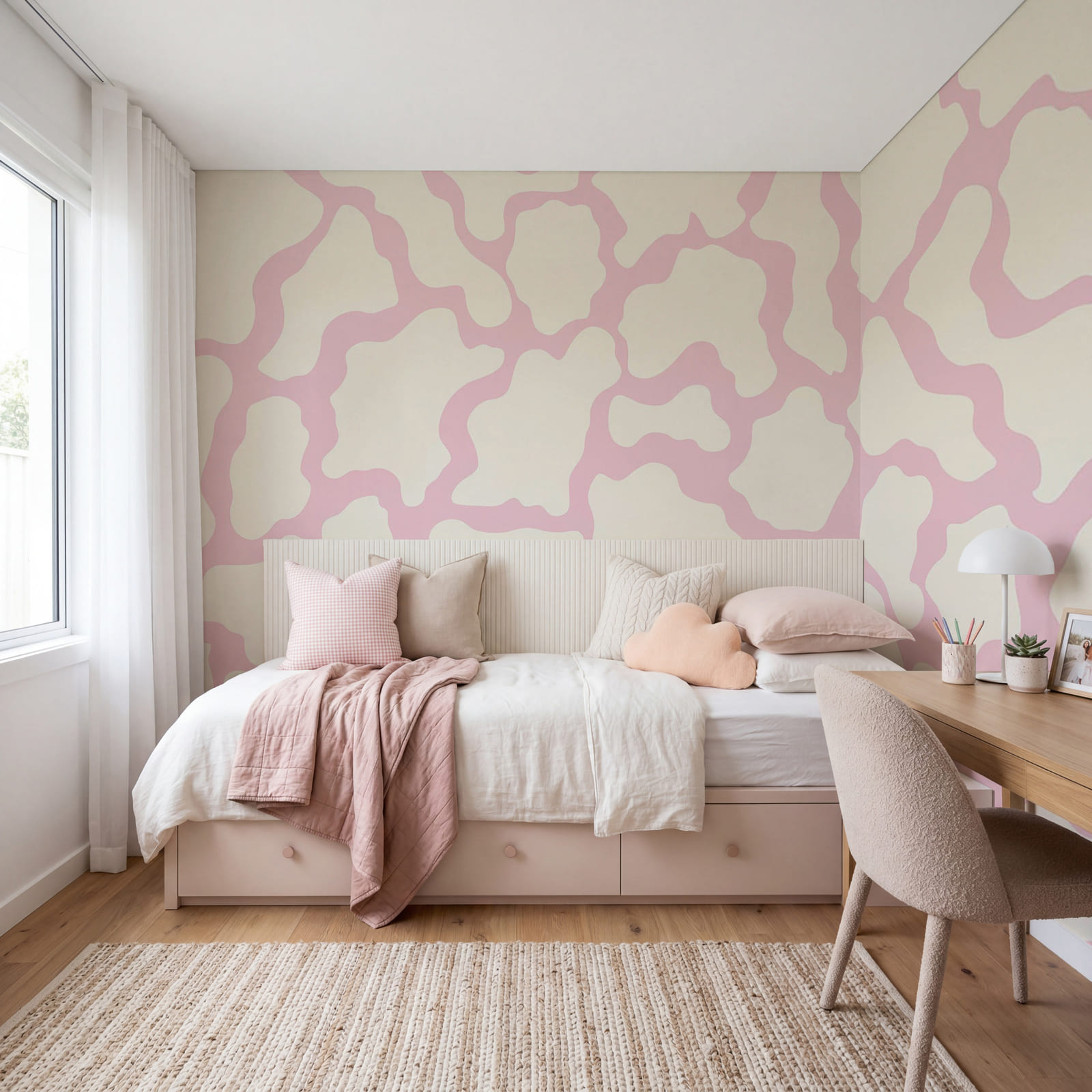 Pink and white cow pattern