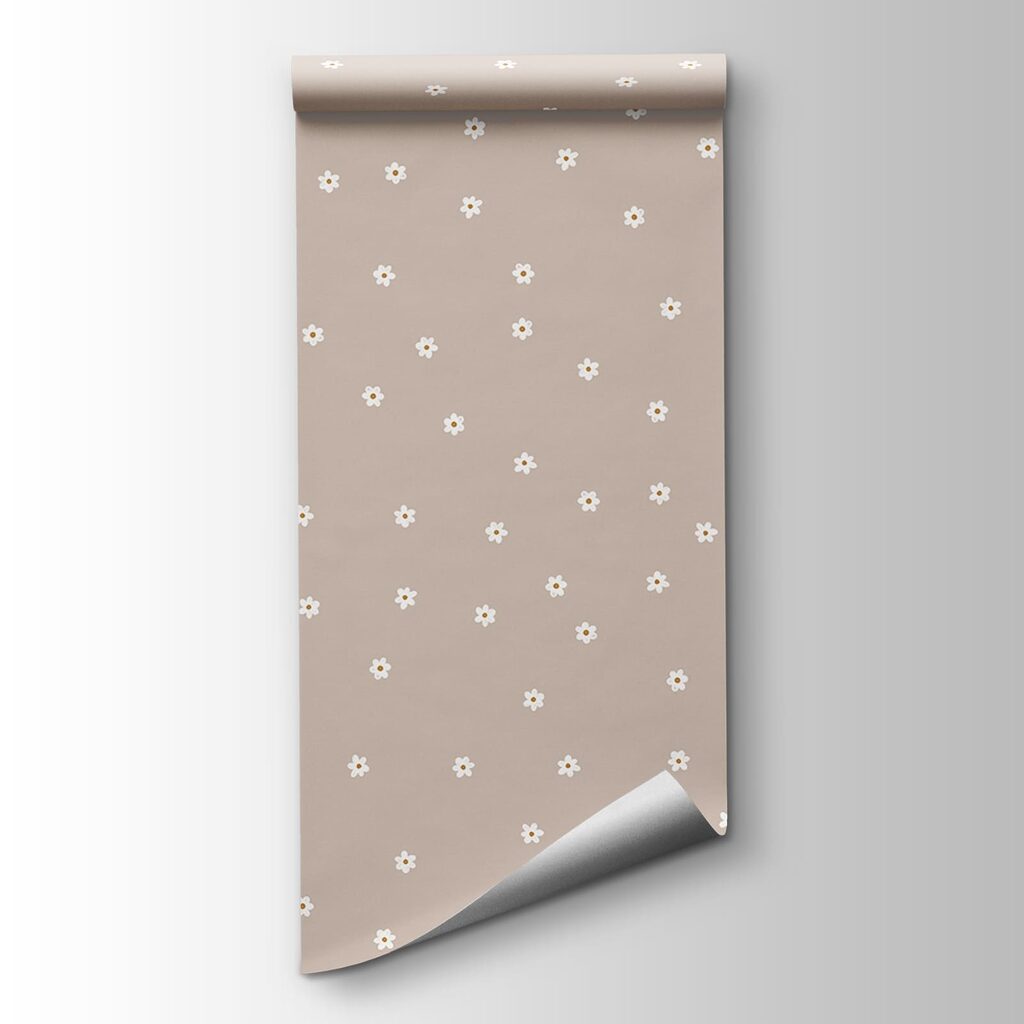 Pattern of small white flowers on a tan background
