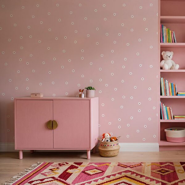 Pink background with white flowers