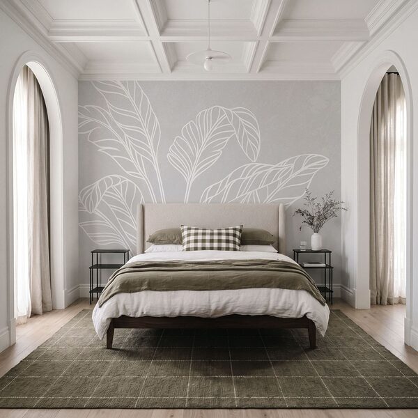 White line drawing of leaves