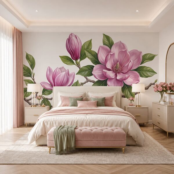 Group of pink flowers with green leaves Group of pink flowers with green leaves
