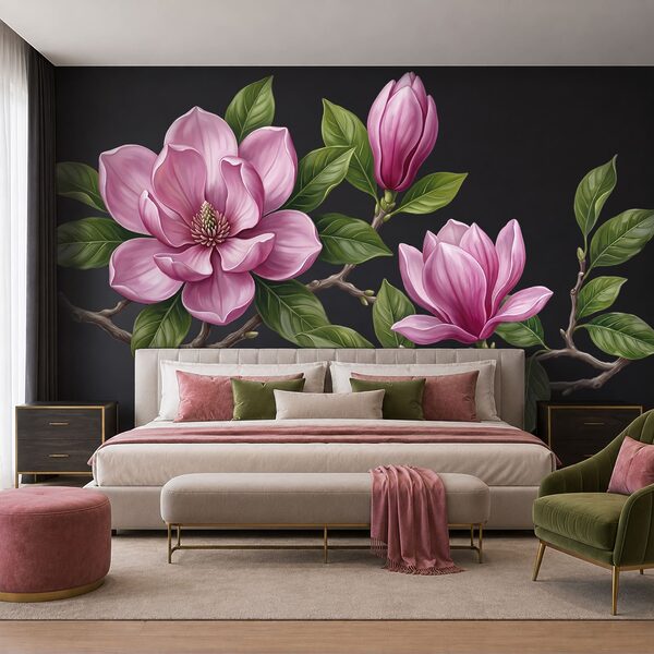 Group of pink flowers with green leaves Group of pink flowers with green leaves